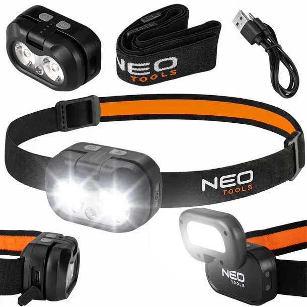 NEO LATARKA CZOŁOWA AKUMULATOROWA MOCNA XPT LED 1200mAH USB-C CZUJNIK RUCHU