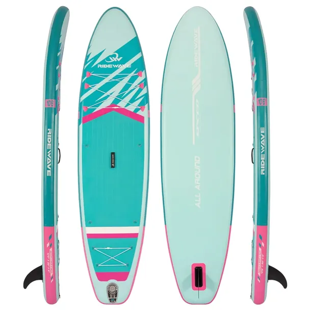 Deska SUP RIDEWAVE ALL AROUND 320 (10'6), uniwersalne, jasnoturkusowy / róż