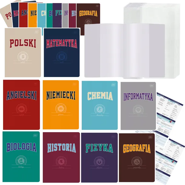Zeszyty tematyczne zestaw 10szt A5 60k Hyb Interdruk ściąga + okładki 10szt