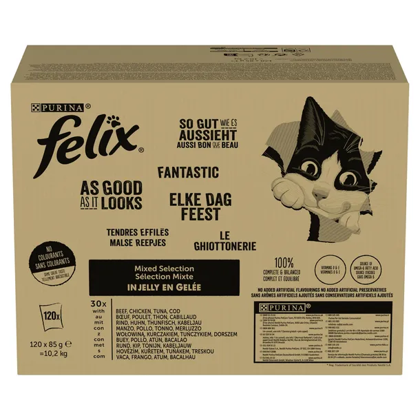 Felix Fantastic 120 x 85g Wołowina, kurczak, dorsz, tuńczyk Mokra karma
