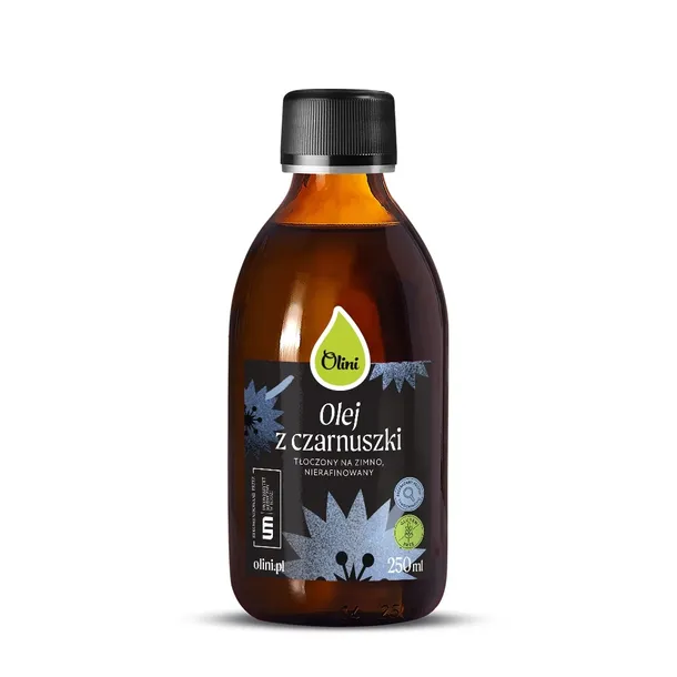 Olini Olej z Czarnuszki Tłoczony na Zimno Tymochinon Nierafinowany 250 ml