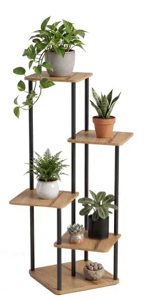 kwietnik-stojacy-stojak-na-kwiaty-5-polek-metal-loftowy-dab-craft-czarny-stan-nowy