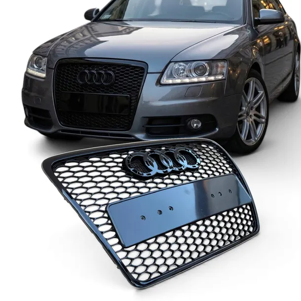 Grill Audi A6 C6 2004-2008 Plaster Miodu Czarny Połysk RS Atrapa Zderzaka
