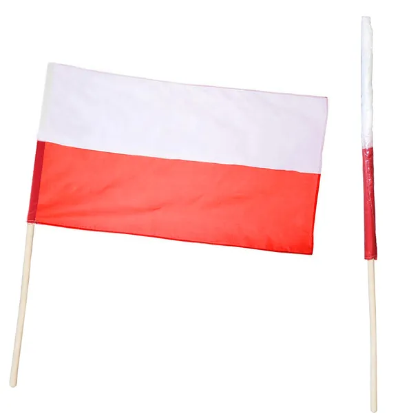 FLAGA POLSKI Polska Narodowa z kijem 112x70cm Z DRZEWCEM 120CM MOCNA ZESTAW