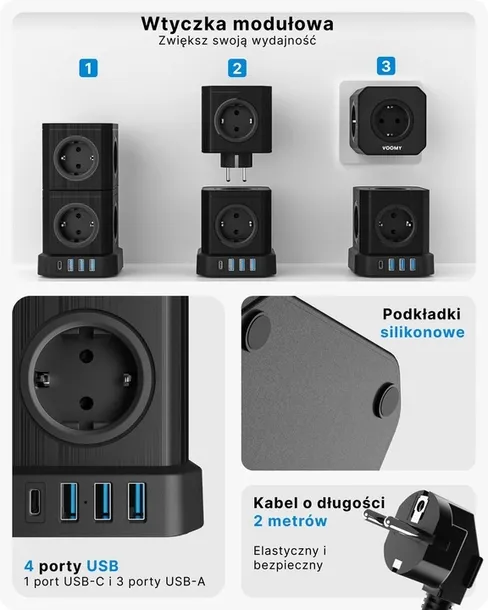voomy-stack-power-cube-10-2m-power-socket-3-usb-a-and-1-usb-c-20w-stan-opakowania-oryginalne
