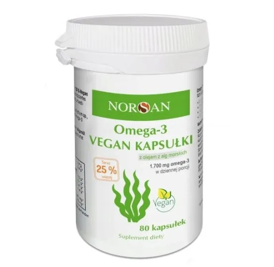 NORSAN Omega-3 Vegan Z Olejem Z Alg Morskich EPA DHA Rozmaryn 80 Kapsułek