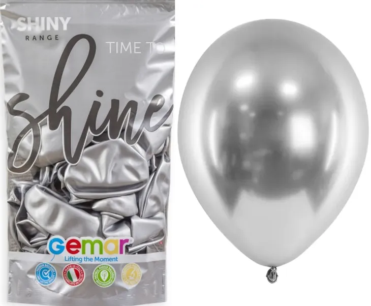 BALONY Shiny SREBRNE 33cm 13” 50szt GEMAR Lateksowe Chrom Połysk #089