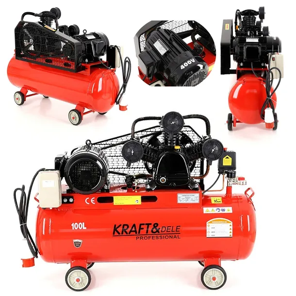 Kompresor Olejowy Sprężarka 100l 8 bar 3 Tłoki 400V 5.6KM/4.1KW Kraft&Dele