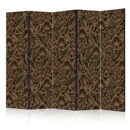 parawan-jednostronny-pokojowy-5-czesci-brazowe-liscie-rosliny-retro-225x172