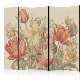 parawan-jednostronny-pokojowy-5-czesci-polne-kwiaty-tulipany-retro-225x172