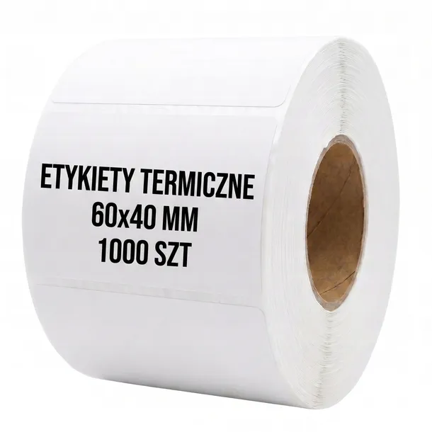 ETYKIETY TERMICZNE SAMOPRZYLEPNE 60x40 MM 1000 SZT ROLKA GLIZA 40mm BIAŁE