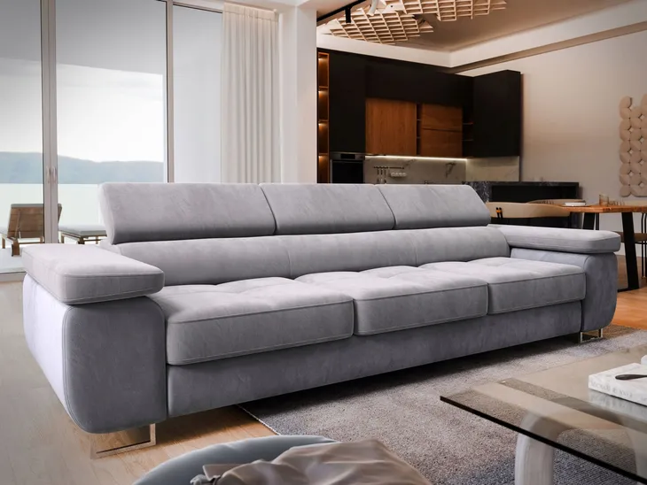 Sofa MOSINE z funkcją spania Rozkładana do Salonu Welur Jasnoszary