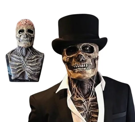 PRZEBRANIE ZESTAW HALLOWEEN: MASKA CZASZKA + CZARNY KAPELUSZ