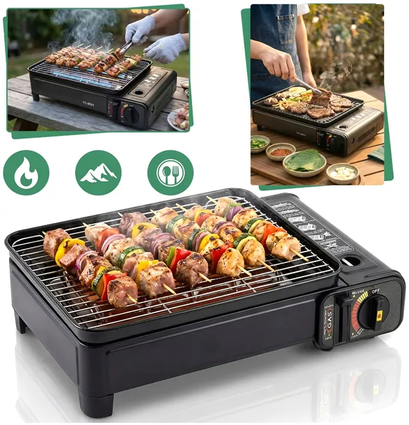 GRILL GAZOWY 2 W 1 Turystyczny Na Kartusze PRZENOŚNY Kuchenka Gazowa ZESTAW