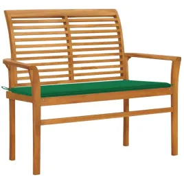 vidaxl-lawka-ogrodowa-z-zielona-poduszka-112-cm-lite-drewno-tekowe