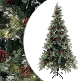vidaxl-choinka-z-lampkami-i-szyszkami-zielono-biala-225-cm-pvc-pe