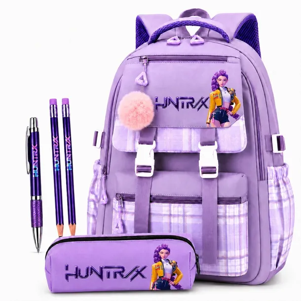 ZESTAW XXL HUNTRIX RUMI PLECAK SZKOLNY A4 + PIÓRNIK + PRZYBORY 5EL. KPOP DEMON HUNTERS