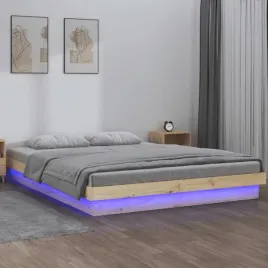 vidaxl-rama-lozka-z-led-szara-135x190-cm-podwojna-lite-drewno