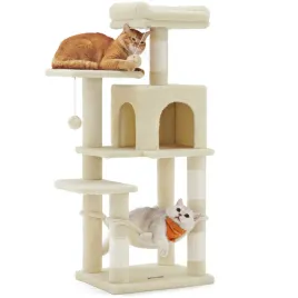 songmics-drapak-dla-kota-112cm-bezowy-z-legowiskiem-hamakiem-i-slupkami