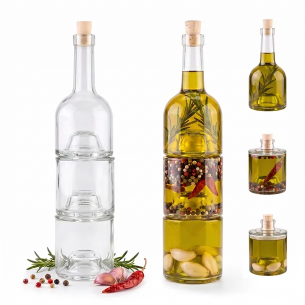 Zestaw butelek WIEŻA 3x 250ml na nalewki wino likier olej sok oliwę + korki