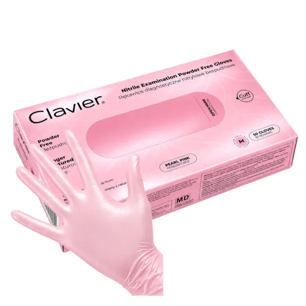 CLAVIER Rękawice nitrylowe bezpudrowe Perłowy Róż M 50 sztuk