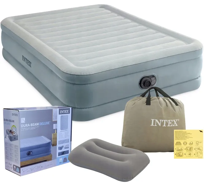 Intex 64824ND Łóżko Dmuchany Materac 152x203x46cm Wbudowana Pompka Poduszka