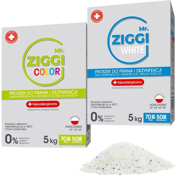 MR ZIGGI Proszek do Prania Kolor+Biały 2x5kg POLSKI EKO HIPOALERGICZNY