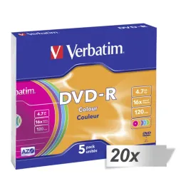 20x5-verbatim-dvd-r-47gb-colour-16x-speed-slim-case
