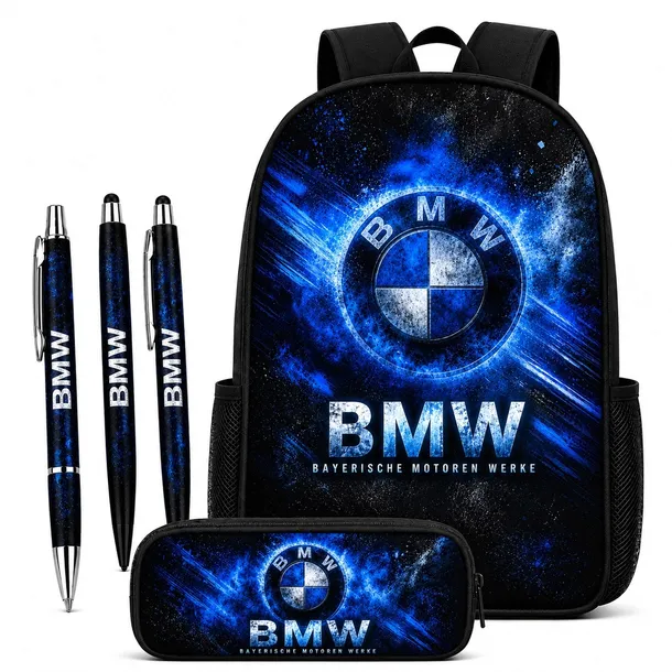ZESTAW SZKOLNY BMW PLECAK A4 + PIÓRNIK + PRZYBORY 4EL. SAMOCHODY KL. 1-3 4-8
