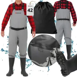 wodery-wedkarskie-spodniobuty-roz-42-kalosze-spodnie-wodoodporne-szare
