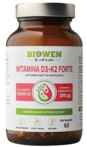 Biowen Witamina D3+K2 Forte 12000iu 60kaps KOŚCI ZĘBY ODPORNOŚĆ !