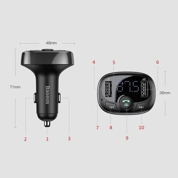 baseus-transmiter-ladowarka-2xusb-fm-bluetooth-czytnik-kart-micro-sd-mp3-stan-opakowania-oryginalne