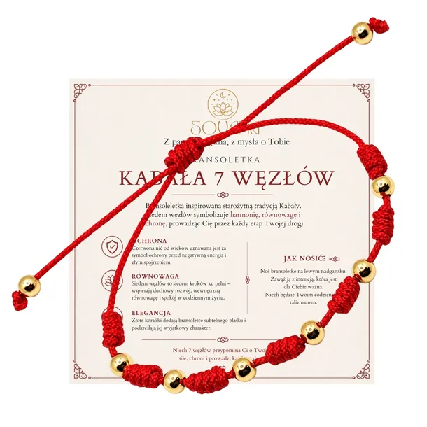 Czerwona bransoletka OCHRONNA Kabała 7 wezlow bransoletka regulowana SOVANA