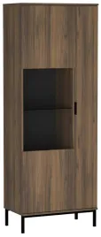 witryna-pula-70-cm-2-drzwi-szyba-polki-orzech-warmia-czarny-mat-nogi-loft