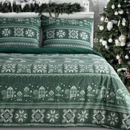 posciel-swiateczna-220x200-clover-ciemnozielona-z-nadrukiem-swiatecznym