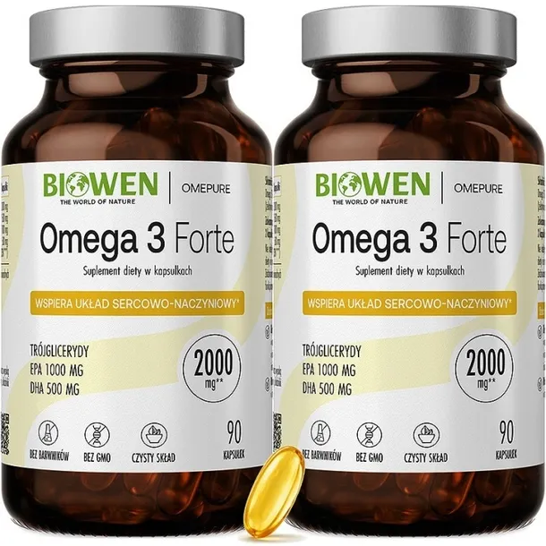 BIOWEN Omega 3 Forte 1000 mg EPA, 500 mg DHA – suplement diety dla ludzi – 90 kapsułek