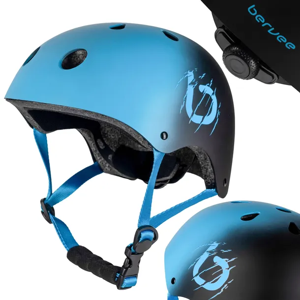 Kask rowerowy na rolki dziecięcy Bervee nino M (55-60 cm) czarno niebieski