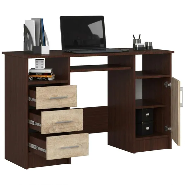 biurko-komputerowe-mlodziezowe-do-pokoju-wenge-3-szuflady-dab-sonoma-124-cm-stan-nowy