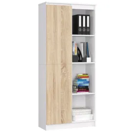 regal-biurowy-bialy-sonoma-8-polek-1-drzwi-80-cm