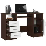 biurko-komputerowe-mlodziezowe-do-pokoju-wenge-3-biale-szuflady-124-cm-stan-nowy