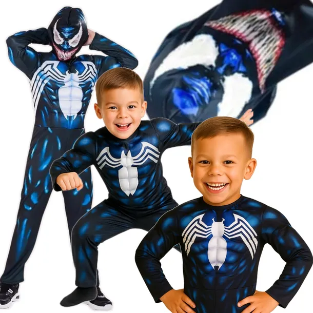 VENOM Z MIĘŚNIAMI KOSTIUM STRÓJ PRZEBRANIE MASKA KARNAWAŁ HALLOWEN 122/128