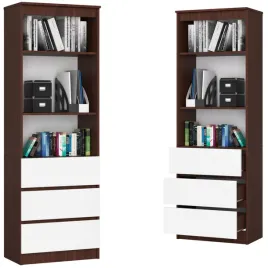 regal-biurowy-180x60-wenge-bialy-3-szuflady-3-polki-na-ksiazki-dekoracje