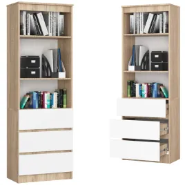 regal-biurowy-180x60-sonoma-bialy-3-szuflady-3-polki-na-ksiazki-dekoracje