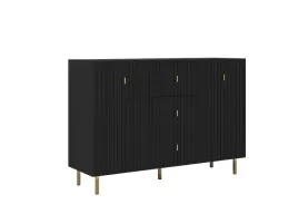 komoda-piano-2-drzwi-3-szuflady-czarna-ryflowane-fronty-zlote-nozki-130-cm