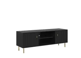 szafka-rtv-piano-2d-czarna-ryflowane-fronty-zlote-nozki-140-cm