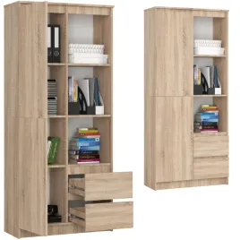 regal-biurowy-80-cm-dab-sonoma-2-szuflady-7-polek-na-ksiazki-dokumenty