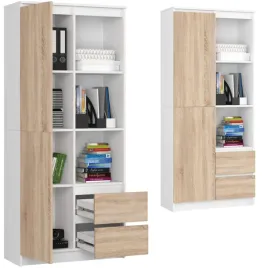 regal-biurowy-bialy-dab-sonoma-80cm-2-szuflady-7-polek-na-ksiazki-dokumenty