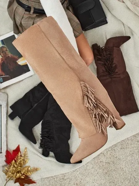 Kozaki Damskie eko zamszowe z cholewką Rimolea Royalfashion RQ555 khaki r. 38