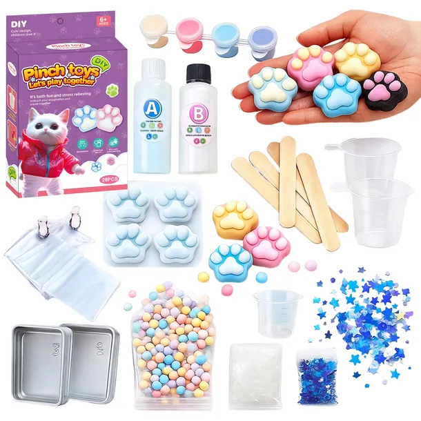 ZESTAW DO ROBIENIA GNIOTKÓW KOCIA ŁAPA SQUISH ŻEL OZDOBY SLIME FORMY FARBY
