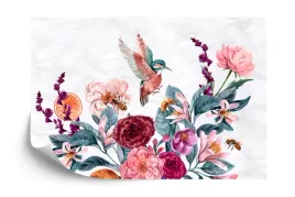 fototapeta-akwarelowe-kolibry-i-pszczoly-na-kwiatkach-vinyl-gladki-520x318